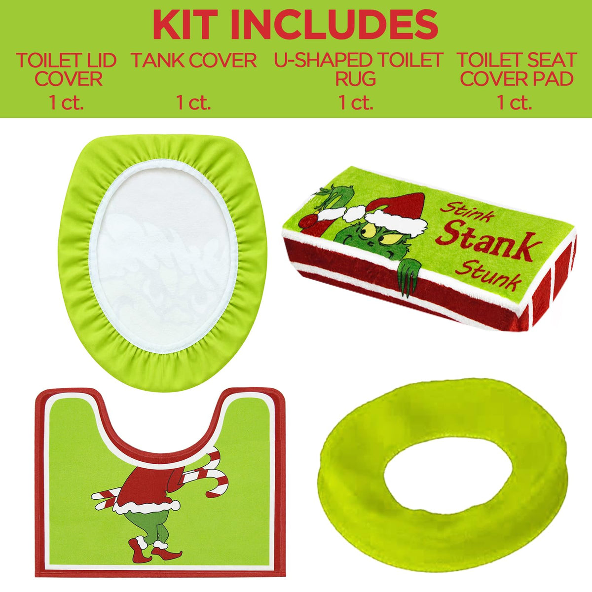 Christmas Decorations - 4 Pack Bathroom Set Decor for Christmas Home Decor