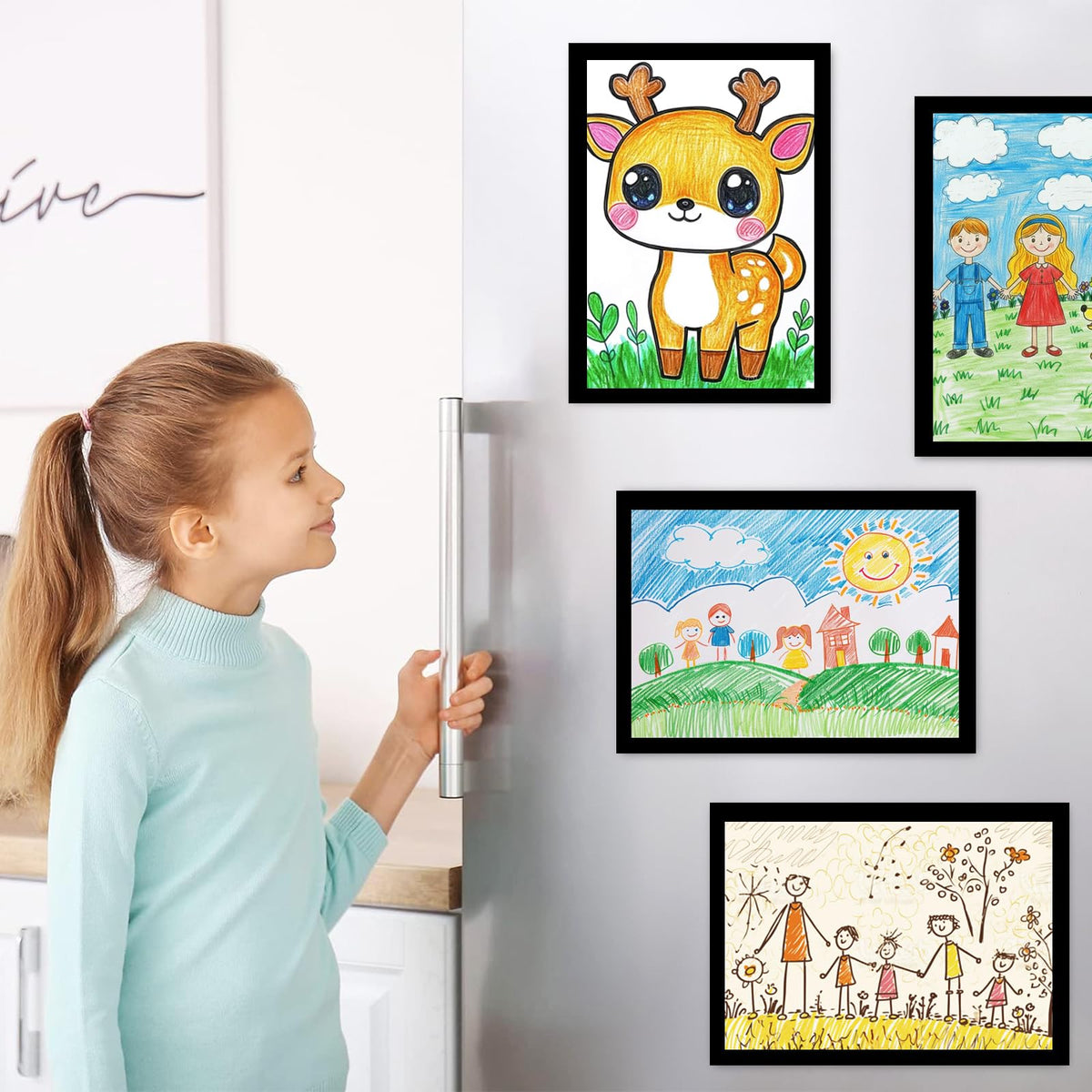 4Pcs Kids Art Frame for Fridge, A4 Magnetic Kids Artwork Frames Changeable