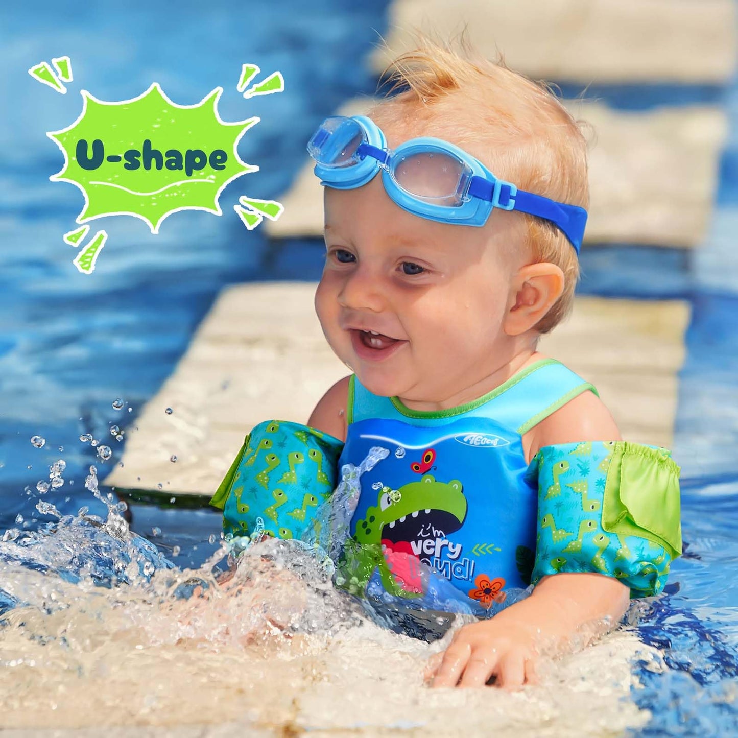 AEOCOO Puddle Float Jumper 20-30 Pounds, Toddler Swim Vest for 1-2-3 Years Old, Pool Floats with Swimming Arm Floaties Swim Jacket with Water Wings for Kids Swimmies, Boys, Girls, Niños, Dinosaur
