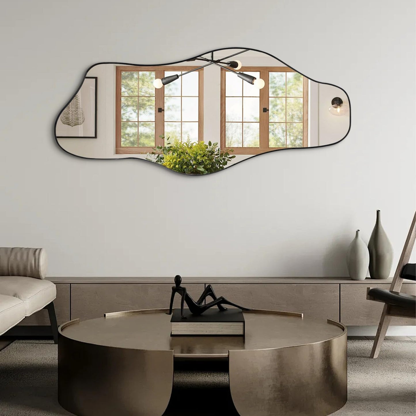 DAOYIJIAJU Large Irregular Mirror, 54.5"x24" Asymmetrical Tempered Glass Mirror, Modern Organic Shaped Wall Mirrors for Entryway Bedroom Living Room Bathroom, Horizontal or Vertical Hanging