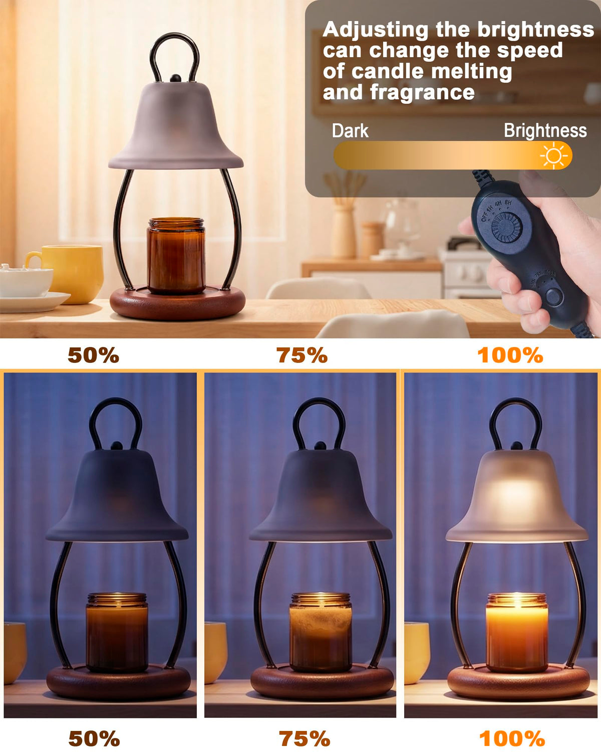HONGZZI Candle Warmer Lamp with Timer, Dimmable, Adjustable Height, Black