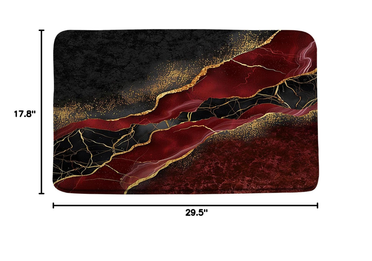 ZKJSMGS Red Marble 3 Piece Bath Rug Sets,Abstract Burgundy Maroon Marble Gold Veins Texture Crack Ink Luxury Geometric 17.8"x29.5"Bath Rug,Toilet Seat Cover, U-Shaped Toilet