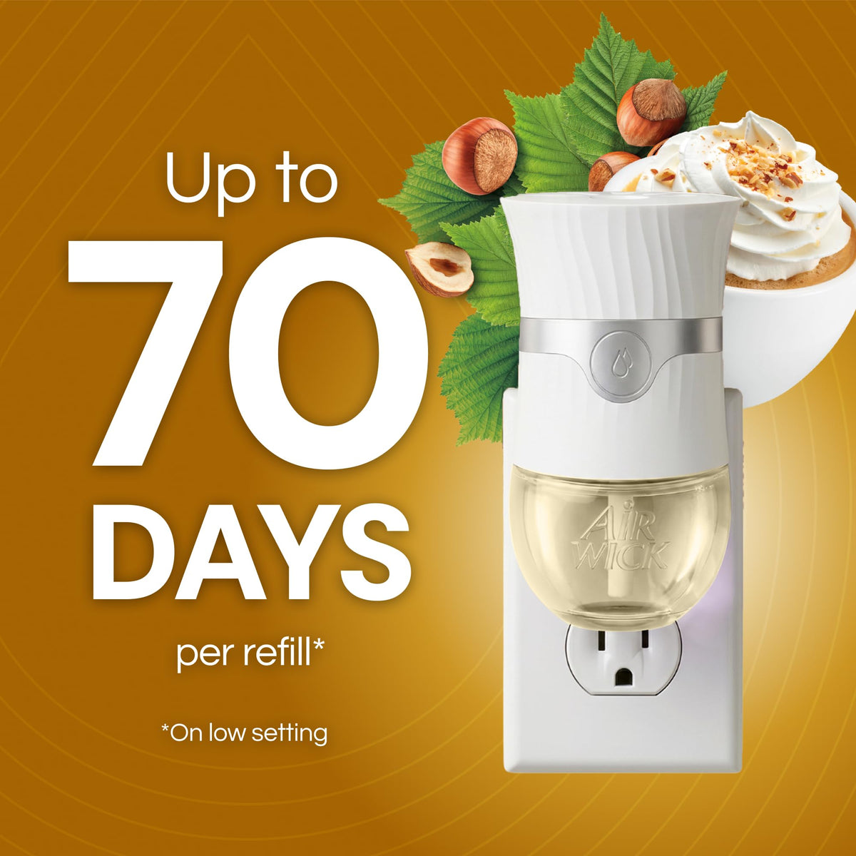Air Wick Plug in Scented Oil Refill, 4ct,Whipped Hazelnut Latte, Air Freshener, Essential Oils