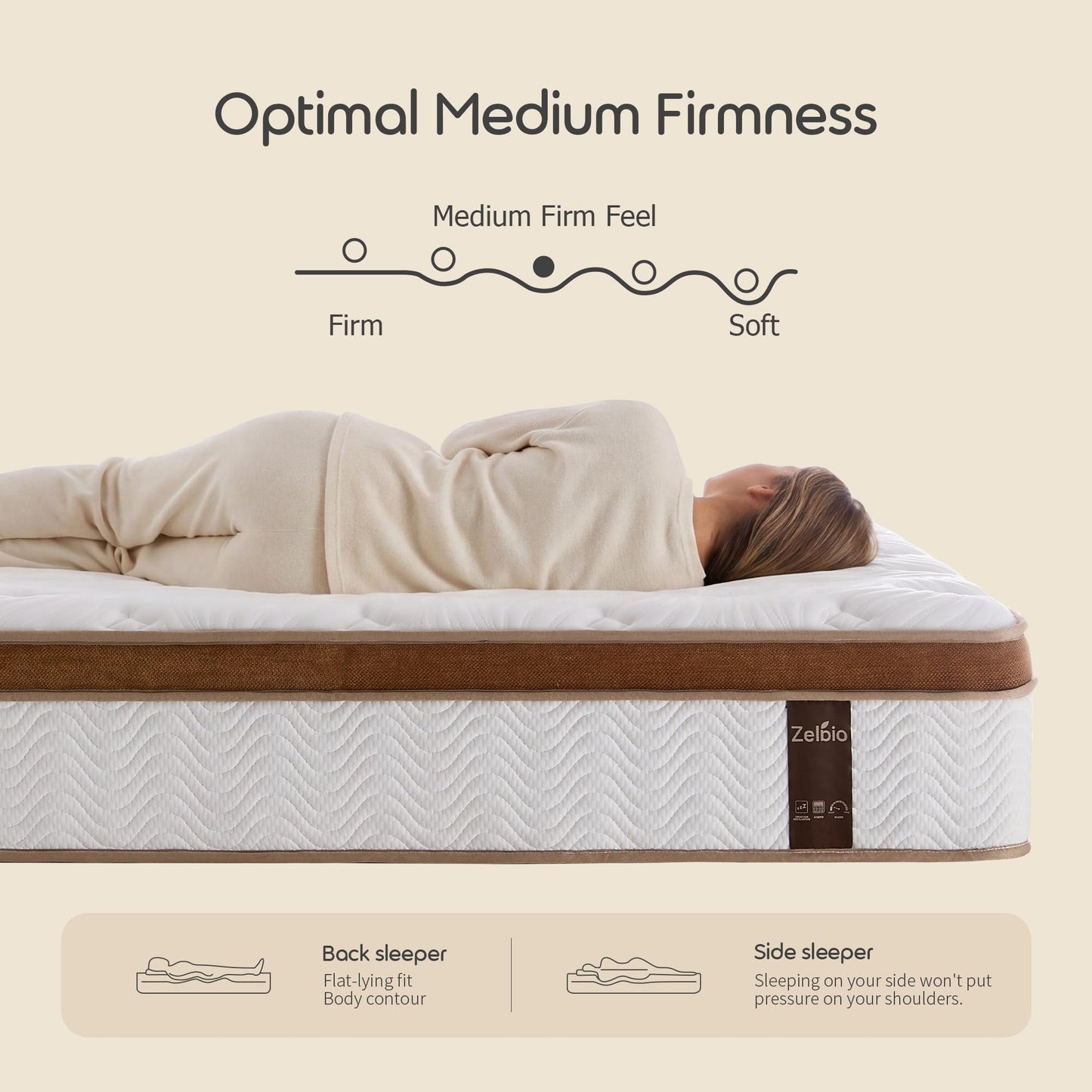 ZELBIO Full XL Hybrid Mattress, 12” Cooling Gel Memory Foam Mattress with Pocket Springs, Medium Firm, Breathable, Bed-in-a-Box