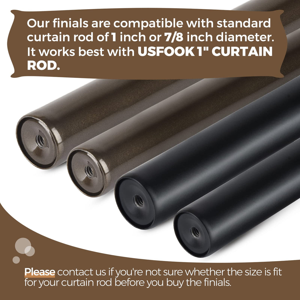 USFOOK Window Treatment Finials for 1 or 7/8 Inch Curtain Rods, Bronze Drapery Rods Replacement Finials with M6 Screws, Woven Leaf Pattern, 2 Pack
