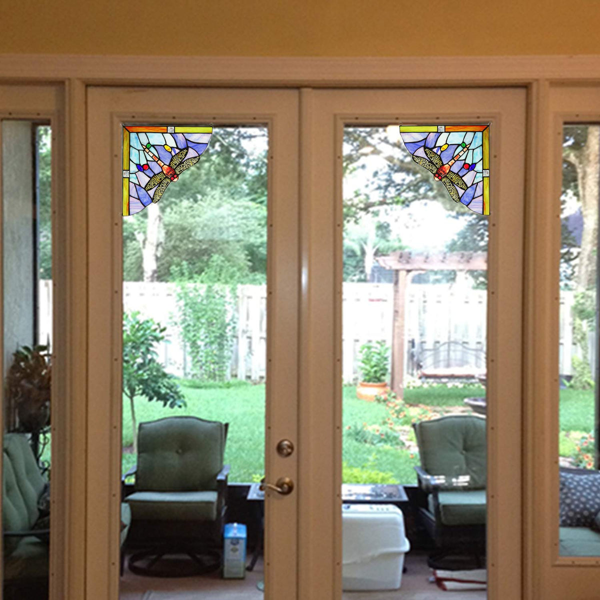 Capulina Blue Dragonfly Stained Glass Panel Window Door Corner(1 Pair)