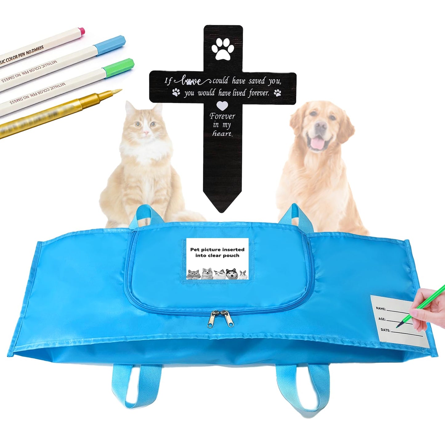 JWIZYOTR Eco-Friendly Pet Casket Body Bag, Pet Burial Box with Dignity, Dog Casket for Burial and Cremation by Customizing with Your Own Words for All Pets - Dogs, Cats, Rabbits and More.（S