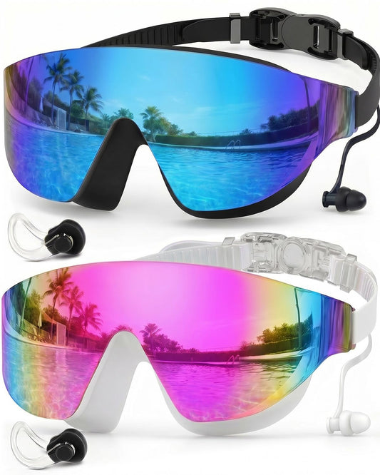 Zoomsnail Swim Goggles 2 Pack, Rimless Wide View Swimming Goggles for Adult, Anti-Fog Anti-UV No Leaking Pool Goggles for Men Women Youth