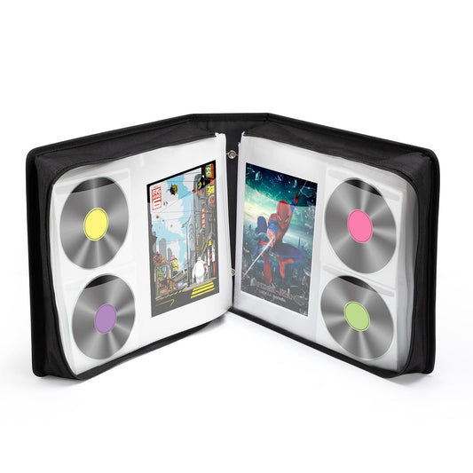 LIOVODE DVD Case 128 DVDs and 64 Booklets Capacity, CD/Blu-ray Storage Binder Case with Booklet Inserts Media Organizer Holder Black Blu ray Wallet for Car (128 Capacity)
