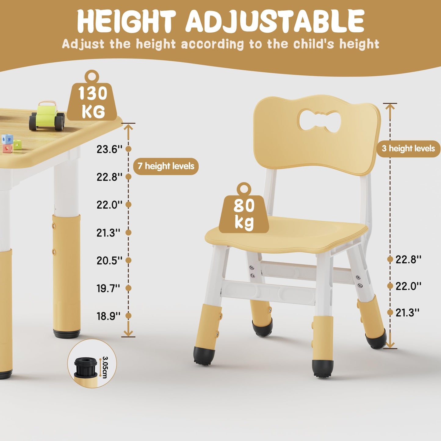 Brelley Kids Table and 2 Chairs Set, Height Adjustable Toddler Desk and Chair Set, Graffiti Desktop, Classroom/Daycare/Home, Children Multi-Activity Table for Ages 3-8