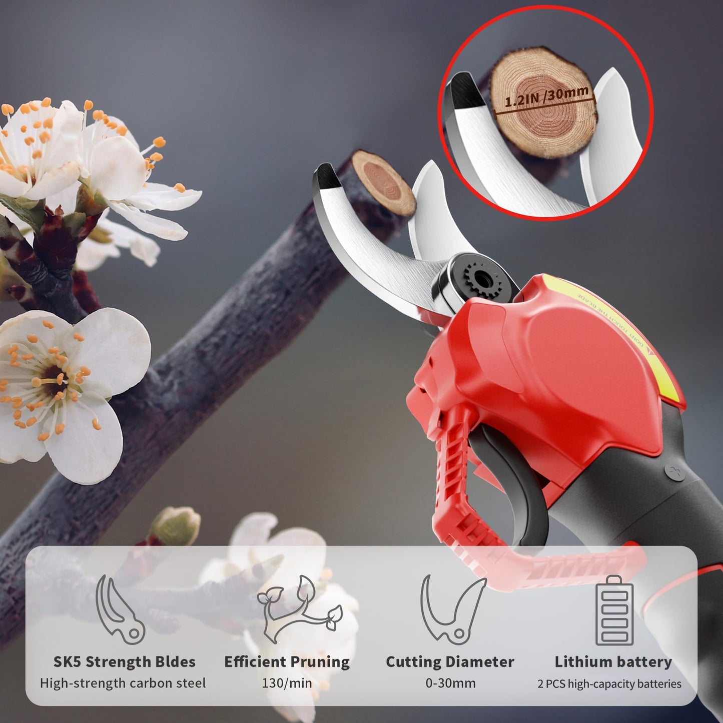 Dragro Upgraded Electric Pruning Shears Professional Cordless Electric Pruning Battery Powered, Tree Branch Pruner with 2 PCS Rechargeable 2 Ah Lithium Battery - 30mm (1.2inch) Cutting Diameter