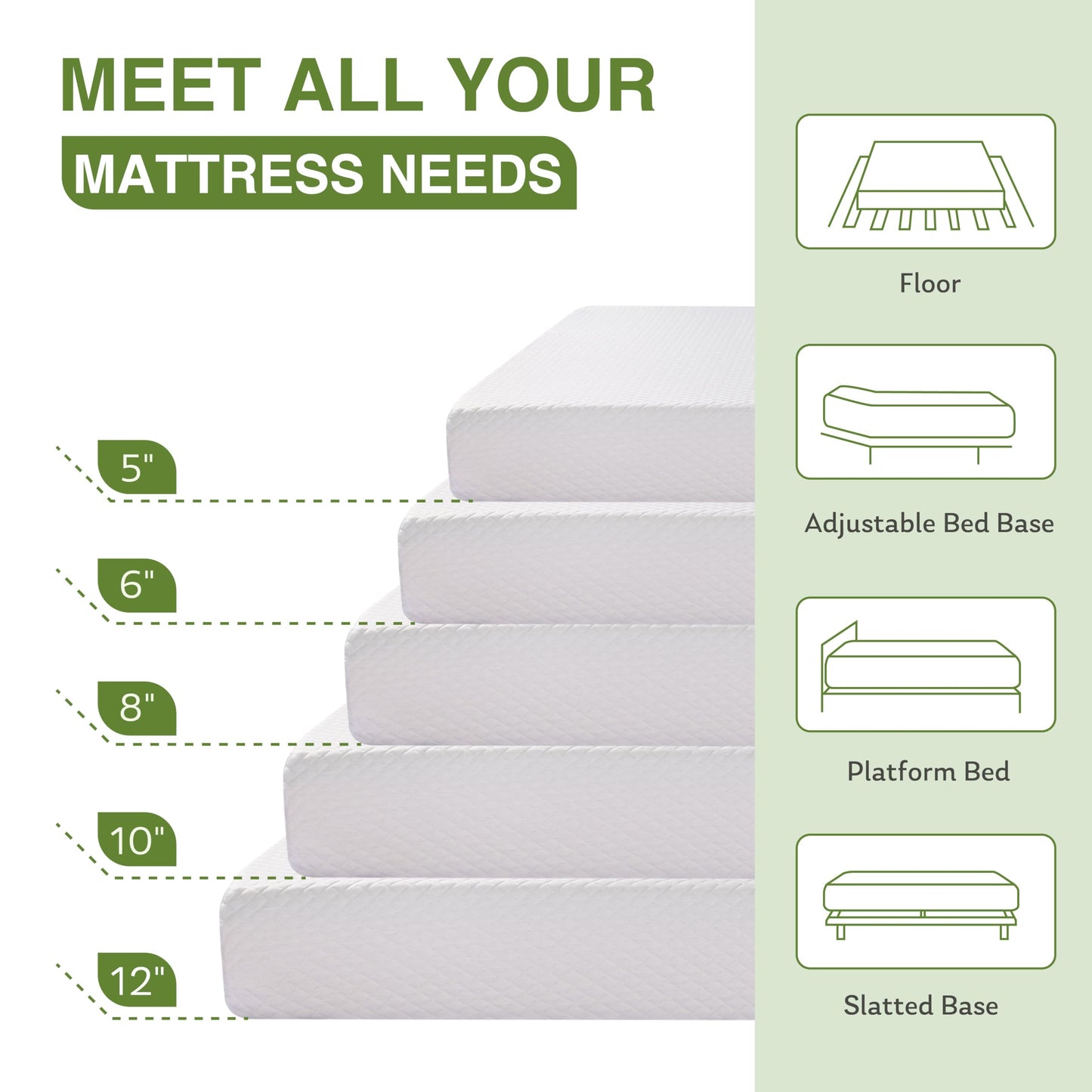 EGOHOME 10 Inch Queen Mattress, Memory Foam Mattress in a Box with Cooling Green Tea Gel, Relieve Pressure with Medium Firm Support, CertiPUR-US Certified, 80''L x 60''W, White