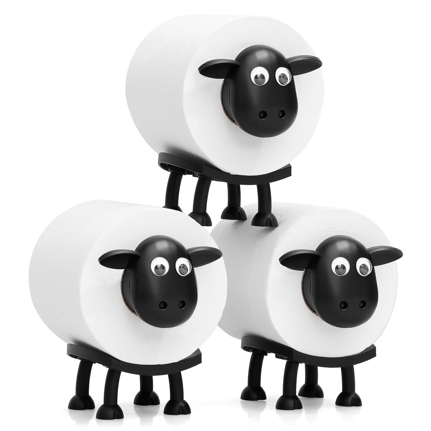 VELENTI Sheep Toilet Roll Holder - Funny Toilet Paper Holders Free Standing Cute Bathroom Decor - Premium 3D Printed Black Sheep Loo Rolls Holder - Hilarious Tissue Paper Roll Storage - Set of 3