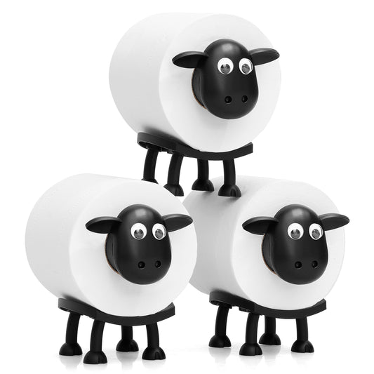 VELENTI Sheep Toilet Roll Holder - Funny Toilet Paper Holders Free Standing Cute Bathroom Decor - Premium 3D Printed Black Sheep Loo Rolls Holder - Hilarious Tissue Paper Roll Storage - Set of 3