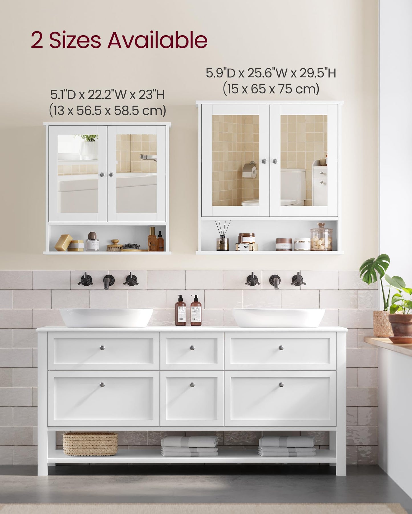 VASAGLE Bathroom Cabinet with Mirror, Wall Cabinet with 2 Mirrored Doors, Adjustable Shelf, Open Compartment, Wall-Mounted, 5.1 x 22.2 x 23 Inches, White ULHC002