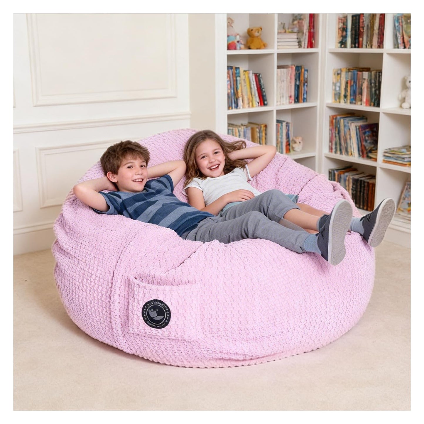 MinComfyWo City Beanbag Junior Round Bean Bag Chair – Cozy Bean Bags Lounge for Kids & Small Adults, Premium Durable Fabric, Perfect for Bedroom or Playroom-Cover-Popcorn-Pink