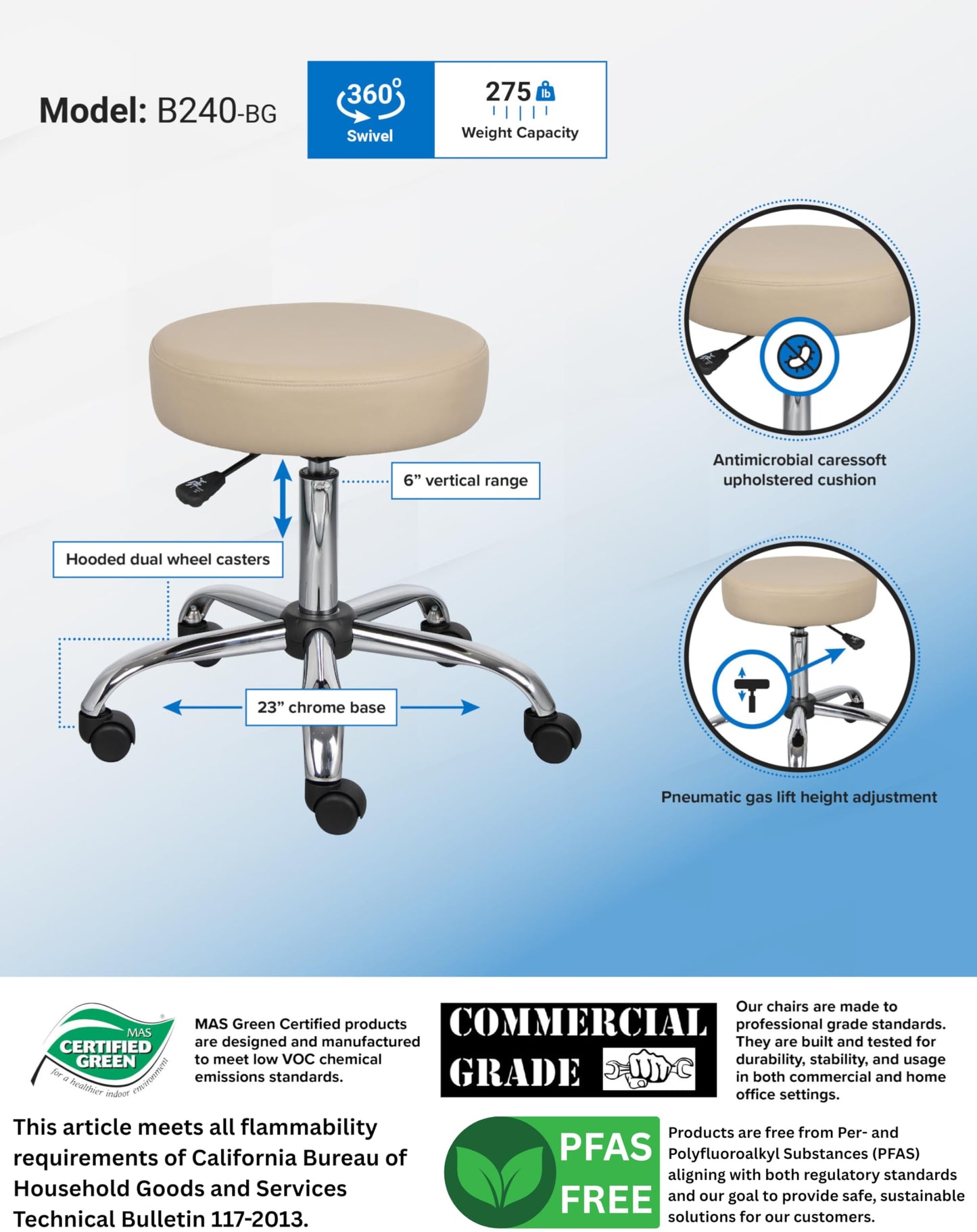 Boss Office Products Be Well Medical Spa Stool in Beige, 250 (B240-BG)