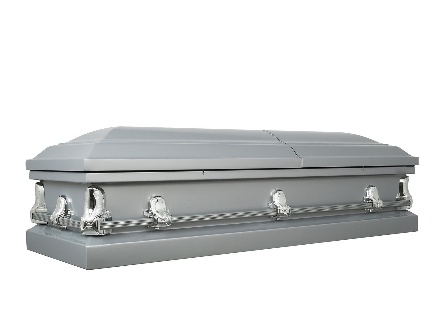 Overnight Caskets Spartan Collection Funeral Casket Silver with White Interior - 20 Gauge Steel - Fully Appointed Adult Casket - Coffin Featuring a Crepe Interior Lining with Pillow and Throw Set
