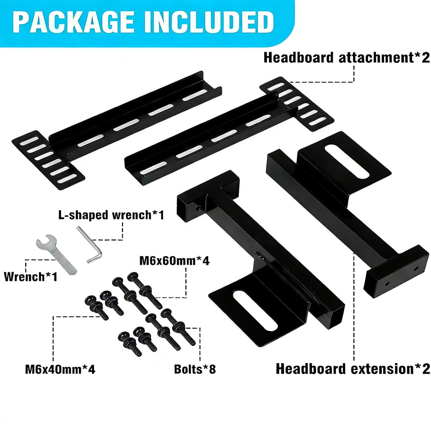 Headboard Brackets for Bed Frame, Adjustable Brackets for Headboard, Universal with Footboard Extension Kit, Fit for Queen King Full Size Headboards, Easy Installation, Set of 2