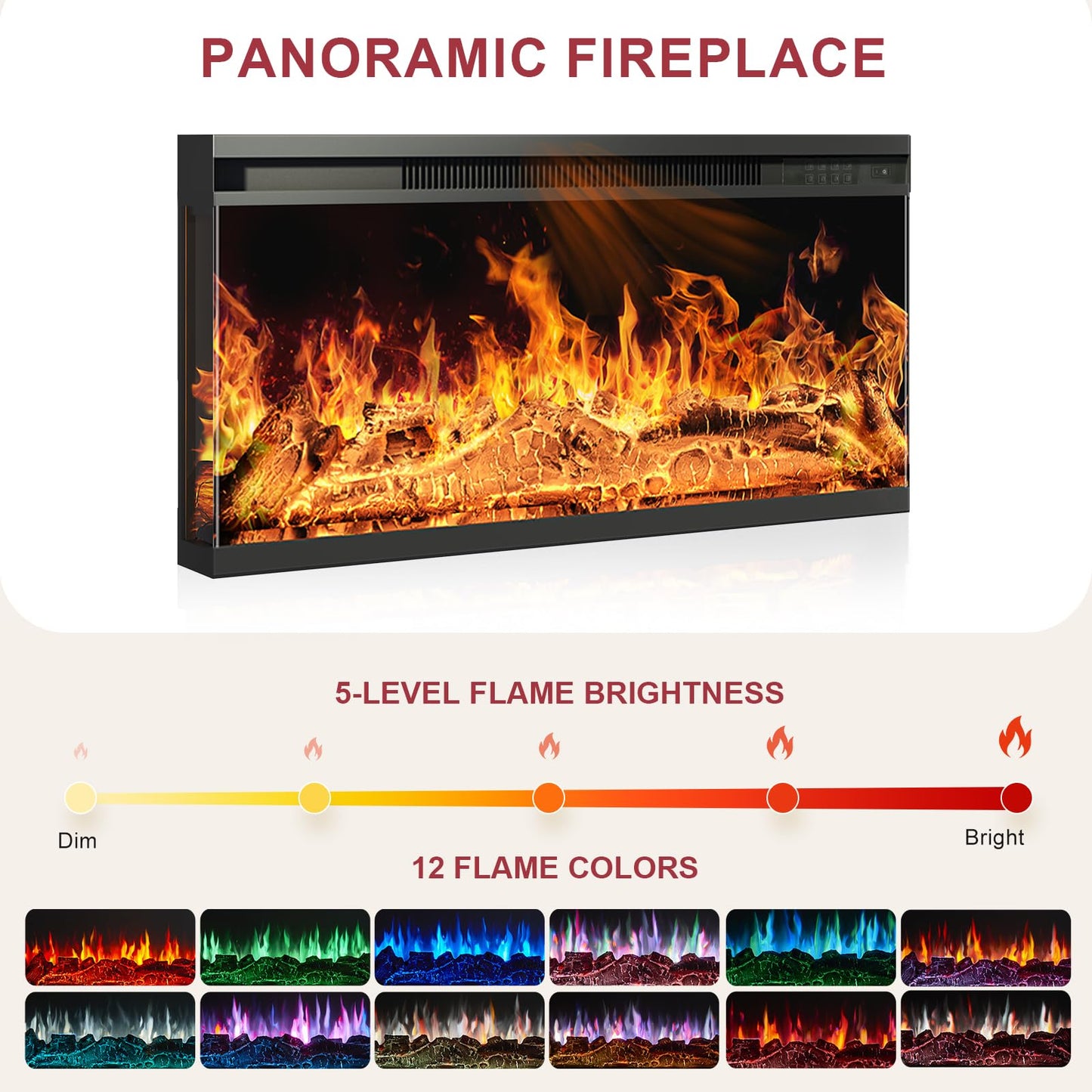 MXV 70" Fireplace TV Stand, 3-Sided Glass Fireplace and Modern Entertainment Center, Wooden Media Console with Glass Doors & Storage Drawers, LED Light, for Living Room, Black