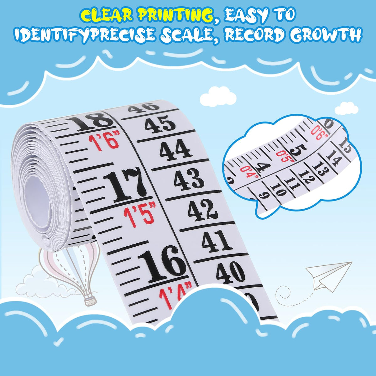 Tatuo 1 Pc Height Growth Chart for Wall Ruler Tape Adhesive for Home,White