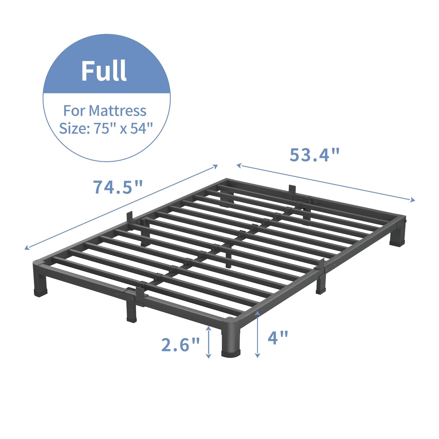 VIPSHOW 4 Inch Full Size Bed Frame, 3500Lbs Heavy Duty Metal Platform with Round Corner Legs Mattress Slide Stopper, Steel Slat Support No Box Spring Needed, Noise Free, Non-Slip, Easy Assembly