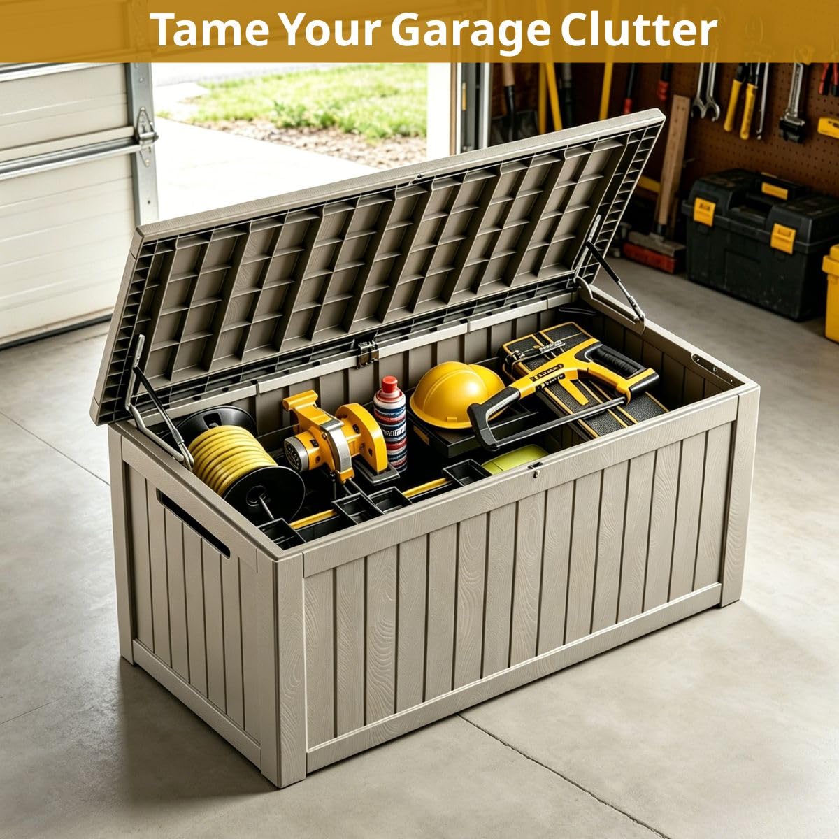Yardgrace 270 Gallon Outdoor Storage Box, Waterproof Resin Deck Container with Lockable Lid, Patio Organizer for Cushions & Garden Tools, Slate Grey