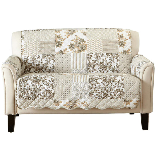Great Bay Home Reversible Patchwork Loveseat Cover - Washable Slipcover Furniture Protector with Elastic Straps - Perfect for Kids & Pets - Box-Stitched Detail (Taupe)