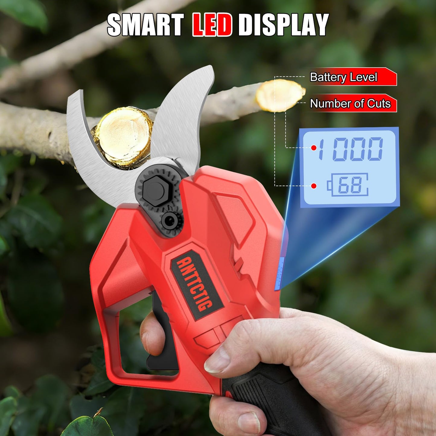 ANTTCTIG Upgraded Electric Pruning Shears, Big 2.56'' Cutting Diameter Cordless Pruner for Gardening with Dual 2.0AH Batteries & Extra Replacement Blades, Branch Cutter for Tree & Flower Trimming