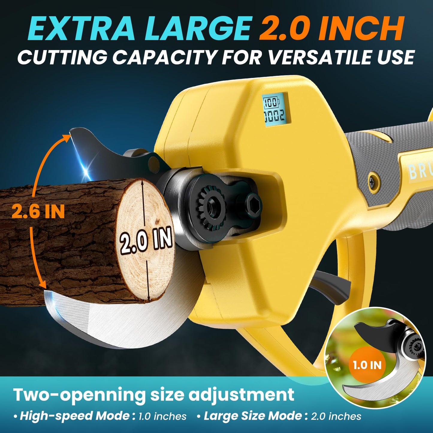 Electric Pruning Shears Cordless Pruner Shears Brushless 2.6 Inch Opening Size with 2 * 2Ah Battery Pruning Shears Garden Tool for Tree Trimming, Branch Cutter