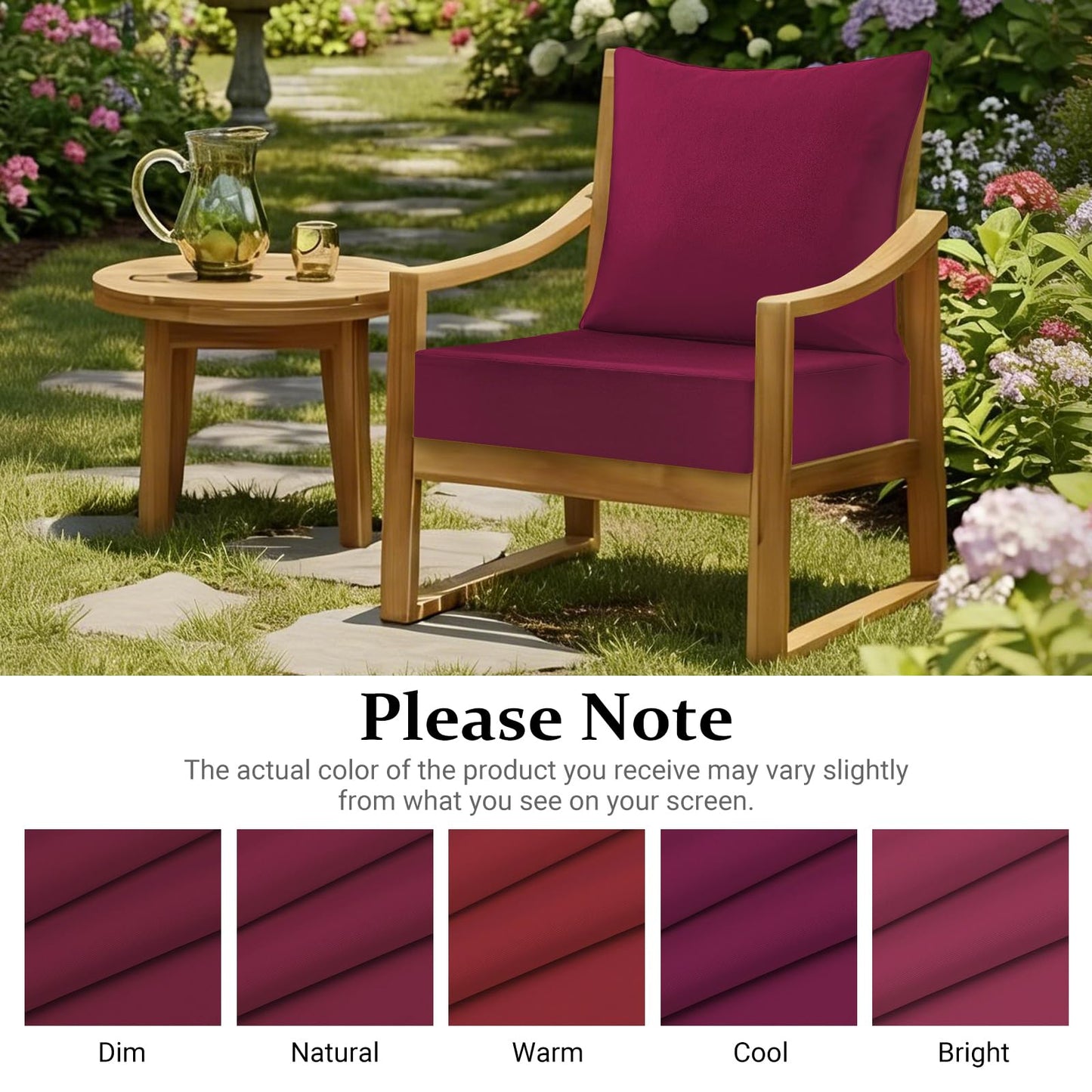 downluxe 24x24 Outdoor Chair Cushions, Waterproof Fade Resistant Patio Furniture Cushions with Handle & Removable Cover, Deep Seat Outdoor Cushions for Sofa, Couch and Patio Chairs, Burgundy
