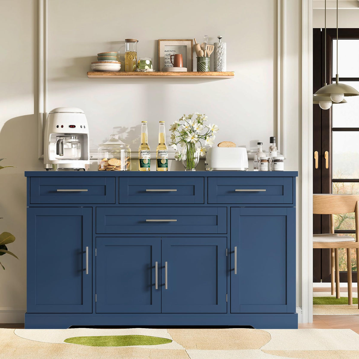 54" Sideboard Cabinet, Kitchen Buffet Cabinet with Storage, Blue