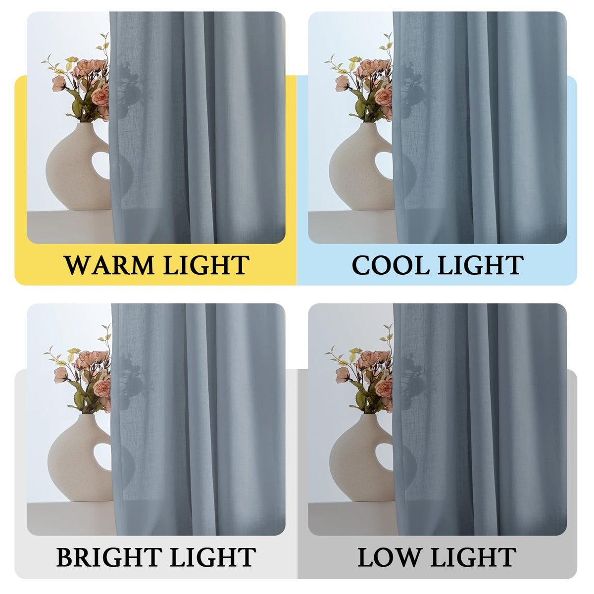 H.VERSAILTEX Tie Up Linen Curtains 63 Inch Length Nature Linen Textured Privacy Curtain Multi Hanging Ways Shade Balloon Window Shade Rod Pocket Casual Curtain - 42x63-2 Panels, Stone Blue