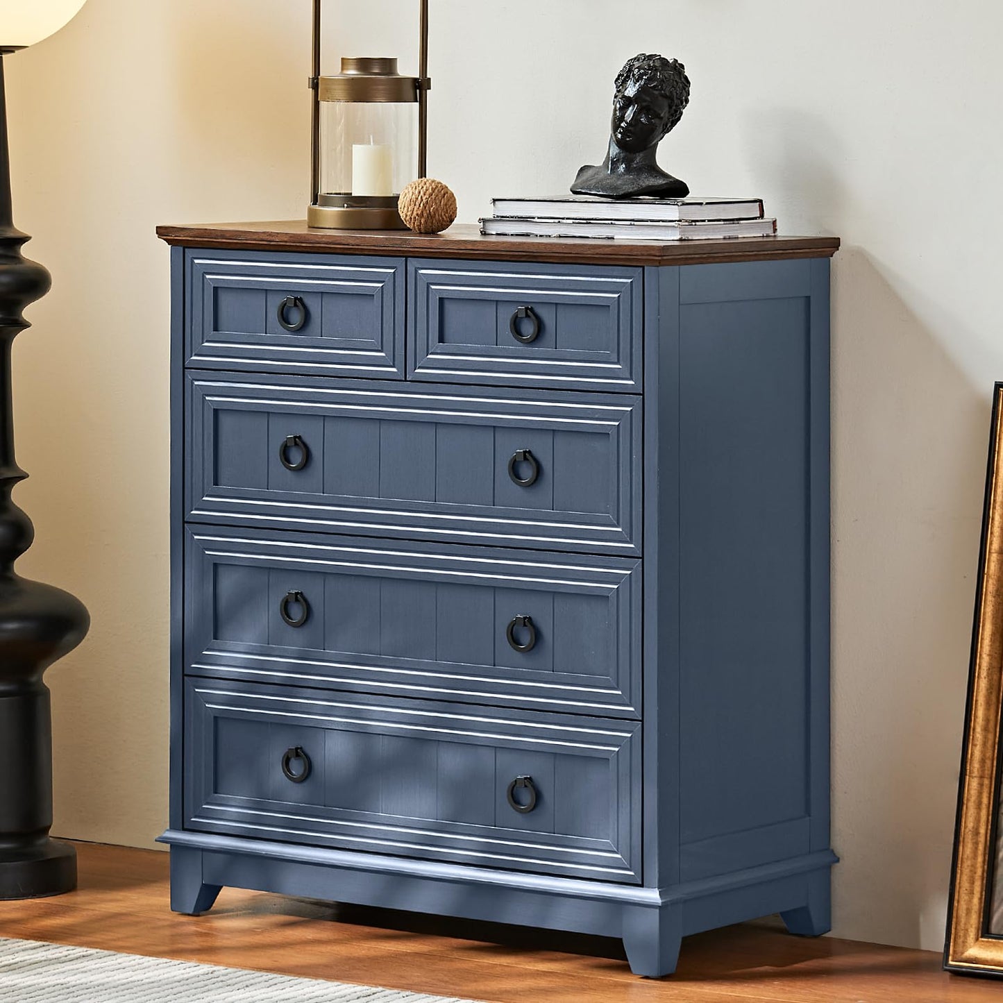 Joaxswe Farmhouse 5 Drawer Dresser for Bedroom, 33.2" Tall Small Dressers & Chest of Drawers, Rustic Wood Dresser with Metal Handle, Storage Organizer Closet for Living Room, Hallway, Entryway