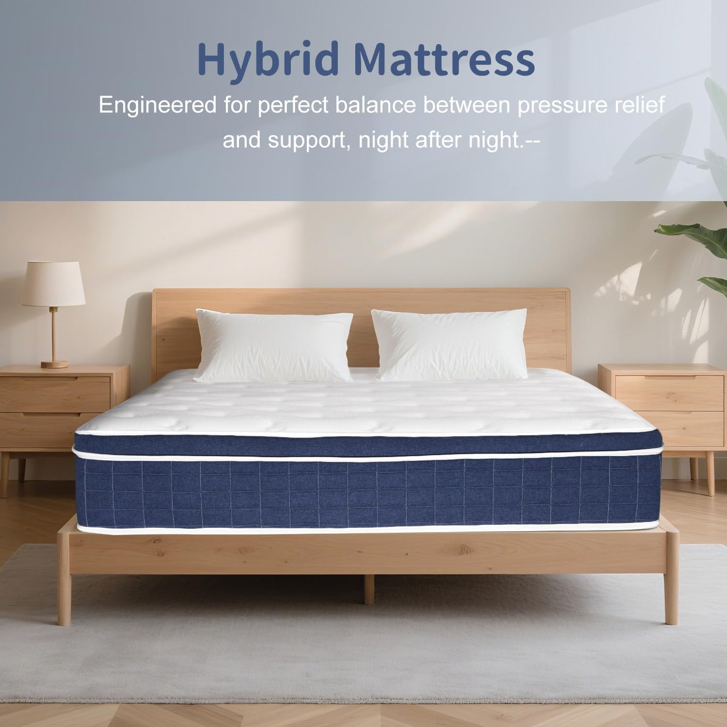 lafengyan Premium Hybrid Mattress with Memory Foam and Pocketed Coils for Balanced Support, Pressure Relief, and Motion Isolation