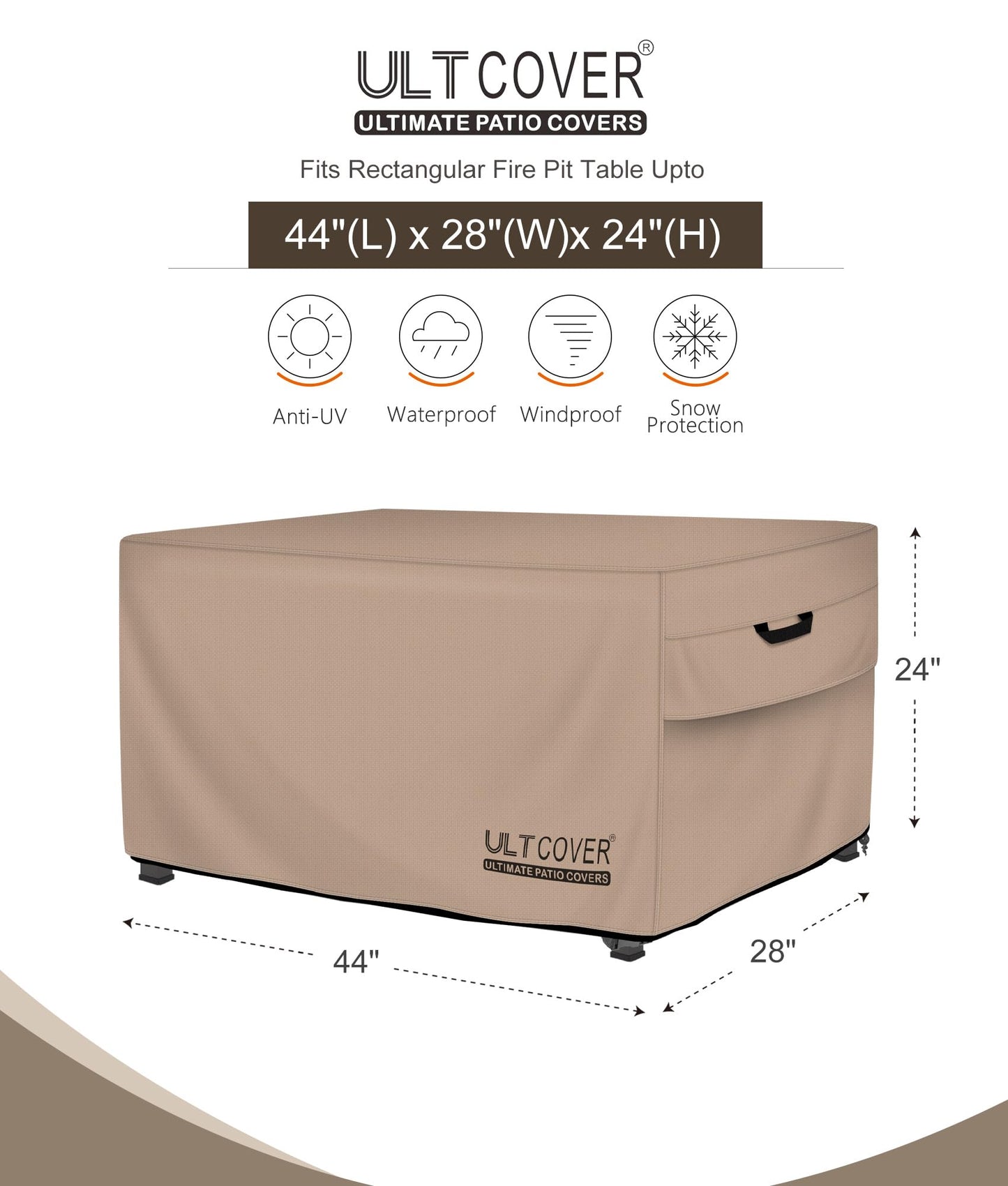 ULTCOVER Waterproof Rectangular Gas Fire Pit Table Cover 44x28 inch