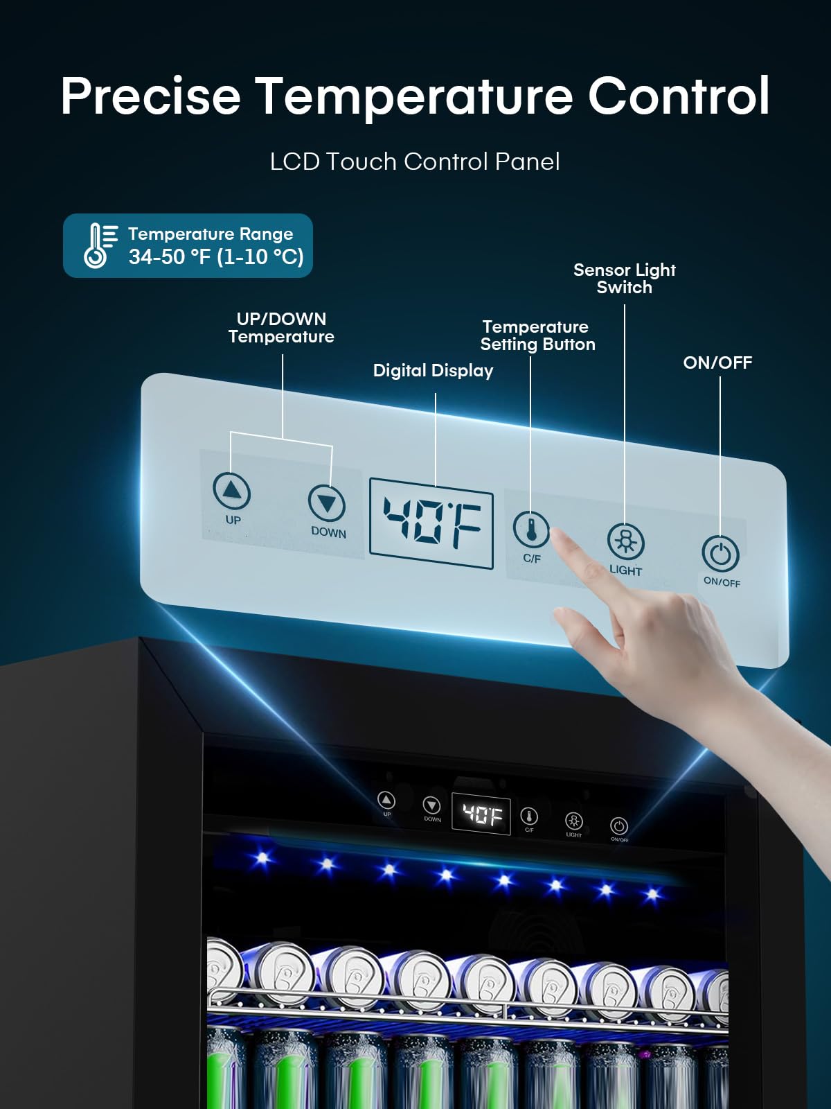 FOHERE 24" Undercounter Drawer Refrigerator, Waterproof Indoor and Outdoor Stainless Steel Beverage Refrigerator, LED Display, Low Noise, Frost-Free, Built-in/Freestanding, for Home and Commercial Use