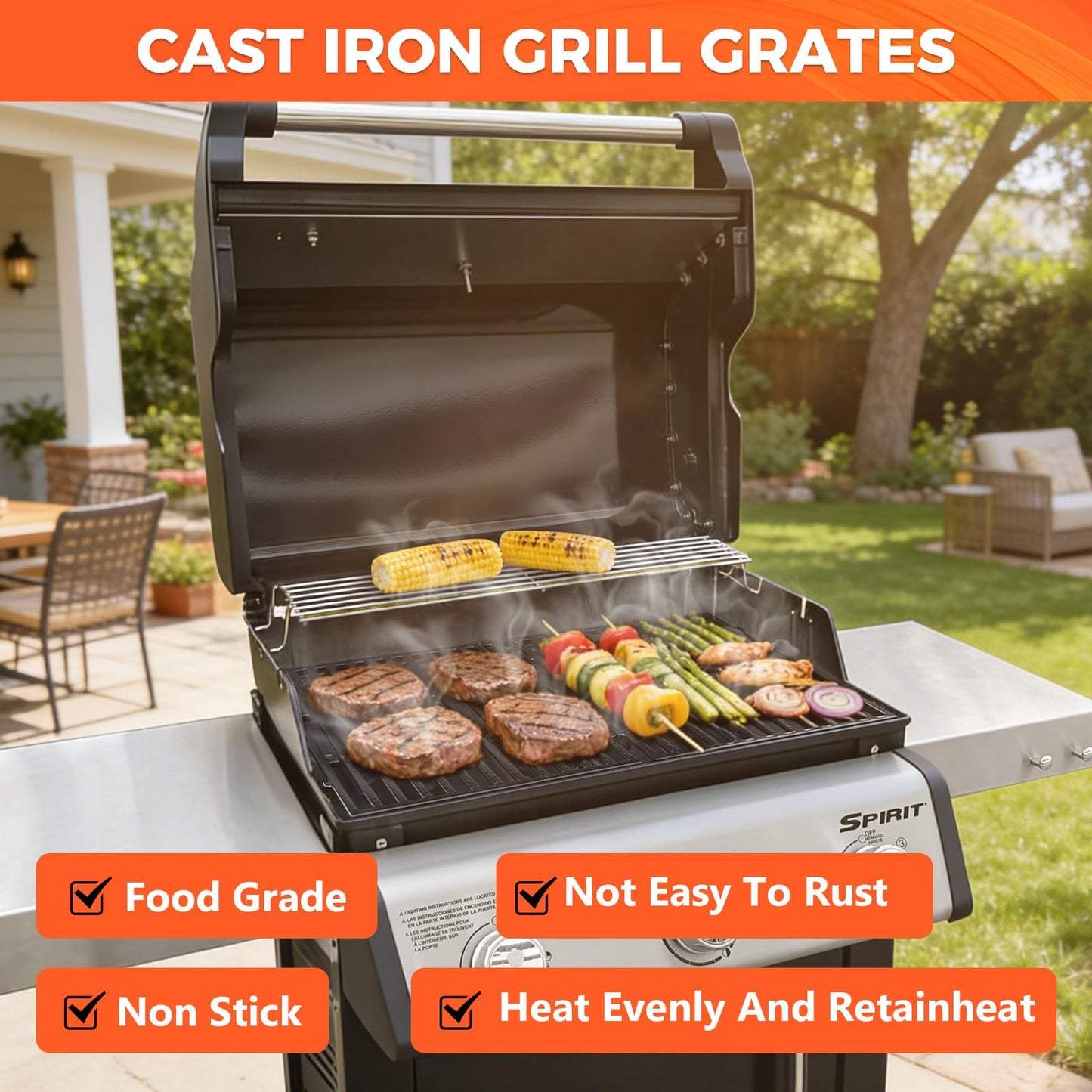 17.5" Grill Grates for Weber Spirit 300, Grill Parts for Weber Spirit E310 & GS4 Spirit II 300 Series, Spirit II E310, Spirit 2 E310, Genesis Silver/Gold B & C,Porcelain Enameled Cast Iron Grate 7638