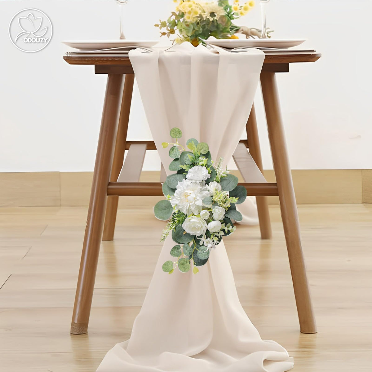 Odouzy Artificial Wedding Arch Flowers for Wedding Sign,Set of 2 for Welcome Ceremony Sign,Faux Floral Swags,Wedding, Banquet and Reception Backdrop Floral Decoration (White)