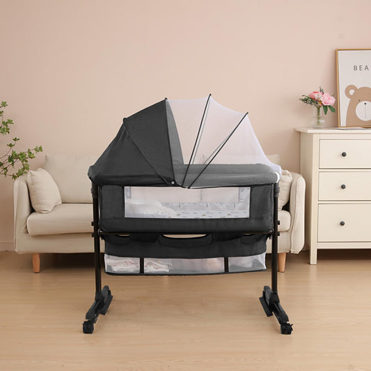 YADAQE Baby Cradle, Freestanding Bedside Bassinet, 3-in-1 Convertible Bassinet with 360° Swivel Wheels, 2026 New Model Adjustable, Easy-Fold Portable Neutral Baby Newborn Bassinet (Dark Gray)