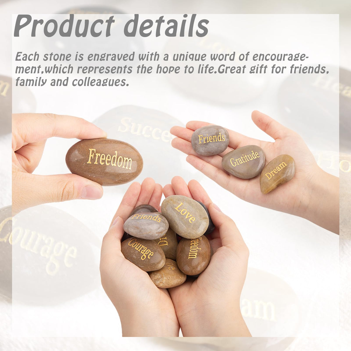 BIGOTTERS Engraved Inspirational Stones, 10 Different Words Encouragement