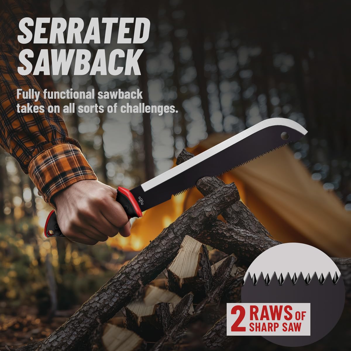 Machete with Saw - 19” Heavy Duty Tool & Sheath - Ergonomic No-Slip Handle - Survival Knife with Serrated Blade - Machetes for Bushcraft Hunting Garden Cutting Trees and Yard Work 111084