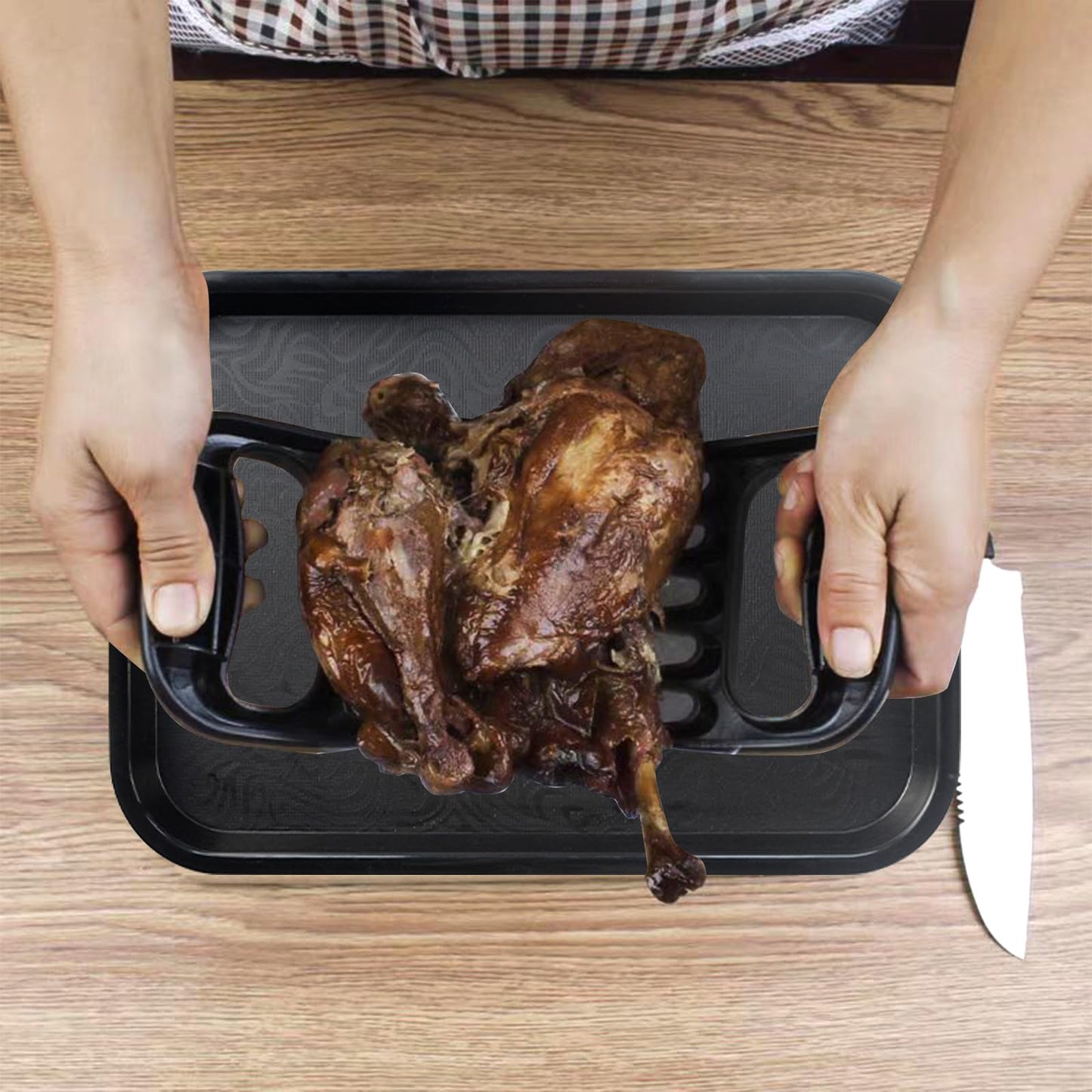 COPOTTEY Foldable Rib Rack for Smoking, Stainless Steel 10 in Rib Rack with 2 Meat Shredder Claws, and Black PP Tray, Perfect for Grilling, Smoking, and Serving, BBQ Accessories