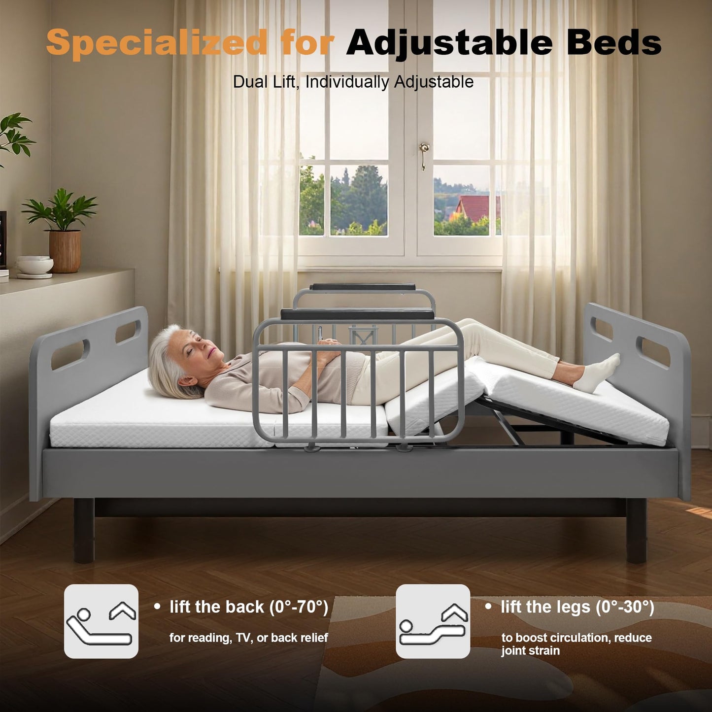 Skipity Sigmo Electric Adjustable Bed Base Frame Twin with Wired Remote Control for Head, Leg & Foot Incline, Hospital Bed for Home Use with Memory Foam Folding Mattress & Safety Side Rails