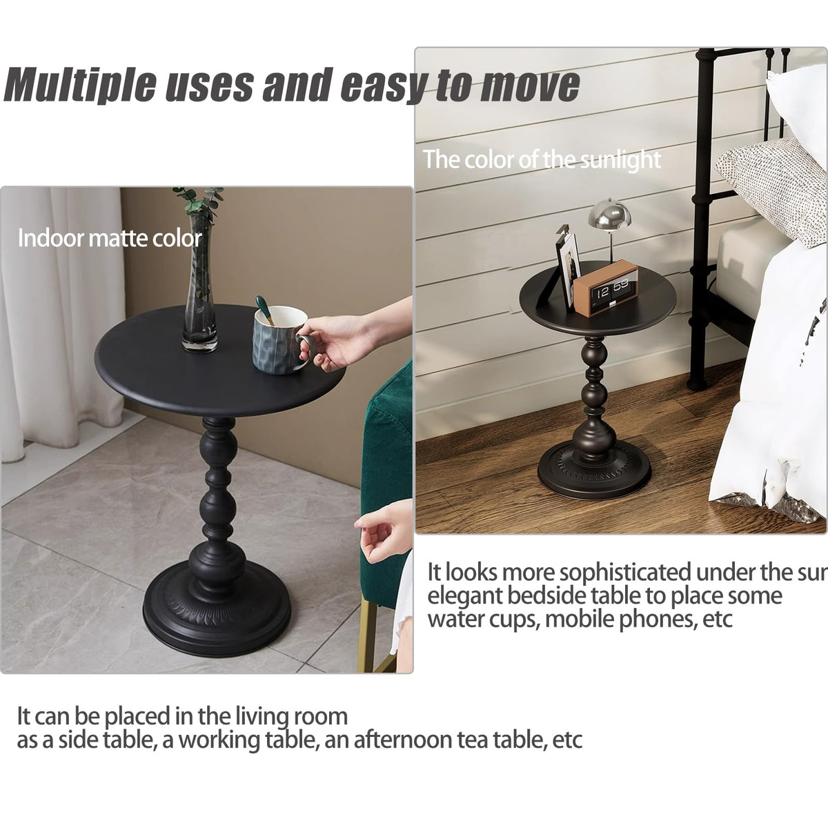Vorriop Pedestal Metal Round Side Table, Sofa Table, Small TV Tray Table for The Sofa in The Living Room and Bedroom, Bed, Chair, Mini Coffee Table, Headboard Table, 20.47 (H) *13.77 (W)