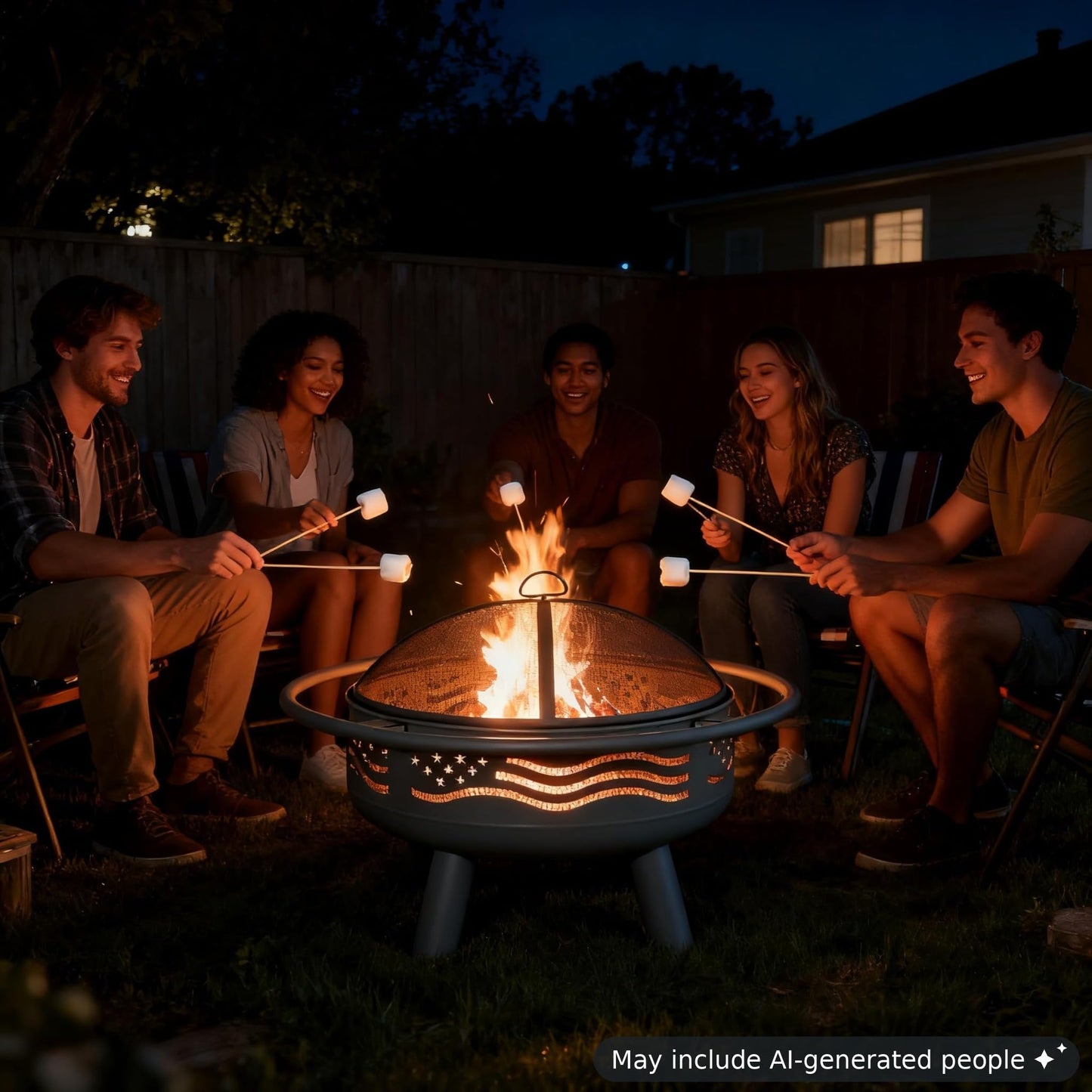 Breezz American Flag Wood-Burning Fire Pit, 32 in