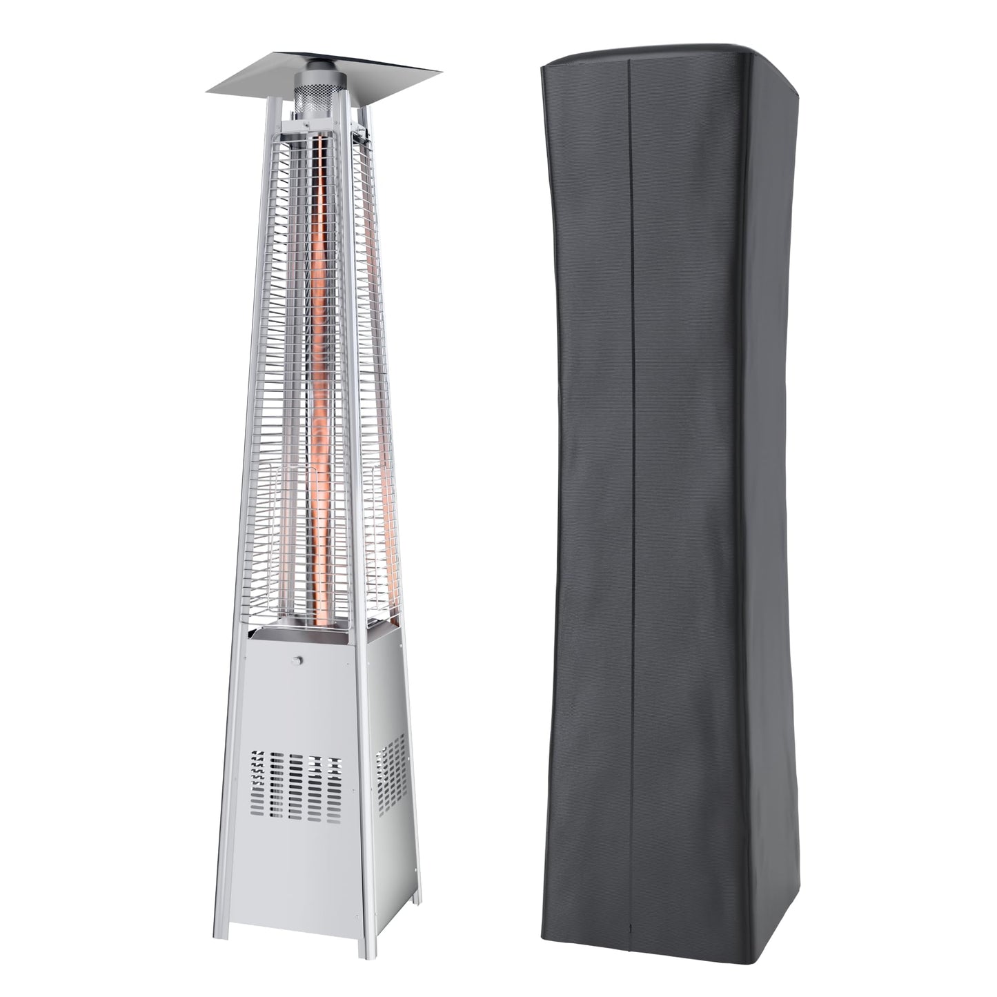 Kingdura 48,000 BTU Pyramid Patio Heater with Cover & Wheels, Outdoor Patio Heaters for Outdoor Use, Triple Safety Protection, 88" Quartz Glass Tube Propane Heater for Deck Backyard Commercial Balcony