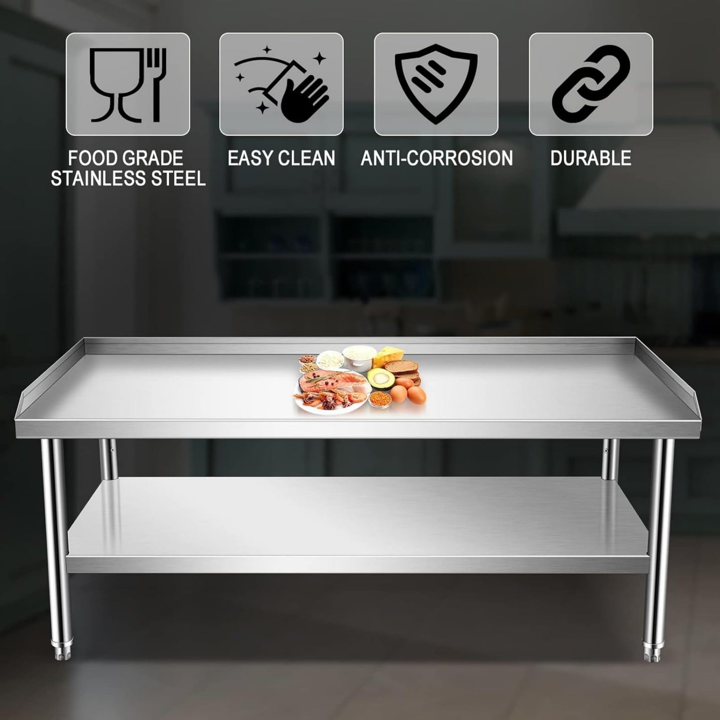 Equipment Grill Stand Table 60 x 30 inch, Heavy Duty Stainless Steel Griddle Stand Table with Undershelf, Equipment Stand for Kitchen, Bar, Restaurant, Home and Hotel