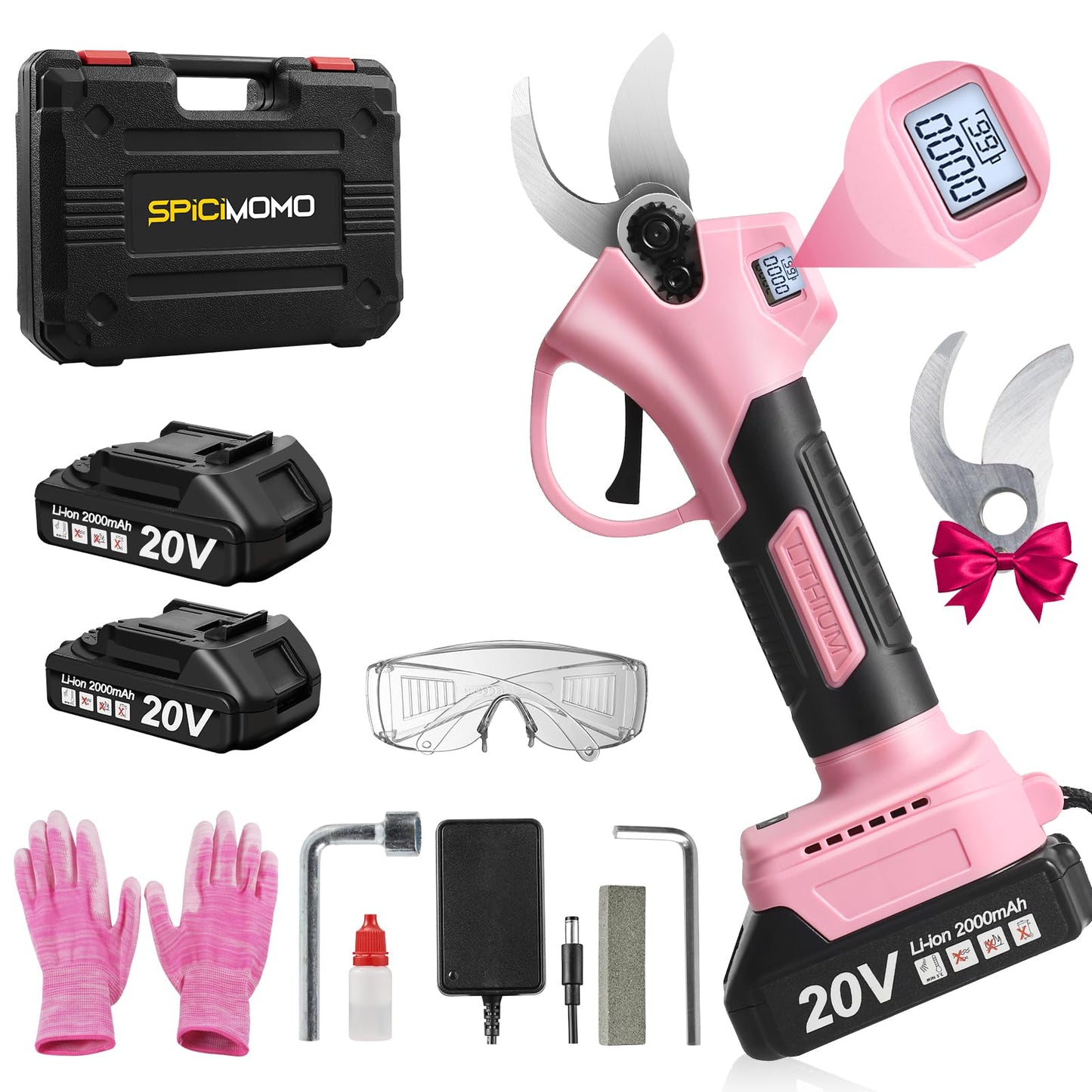 Electric Pruning Shears Cordless Brushless - Professional Battery Powered Pink Pruner, 2 Batteries & Replaceable Blades, Toolbox for Efficient Garden & Landscape Maintenance