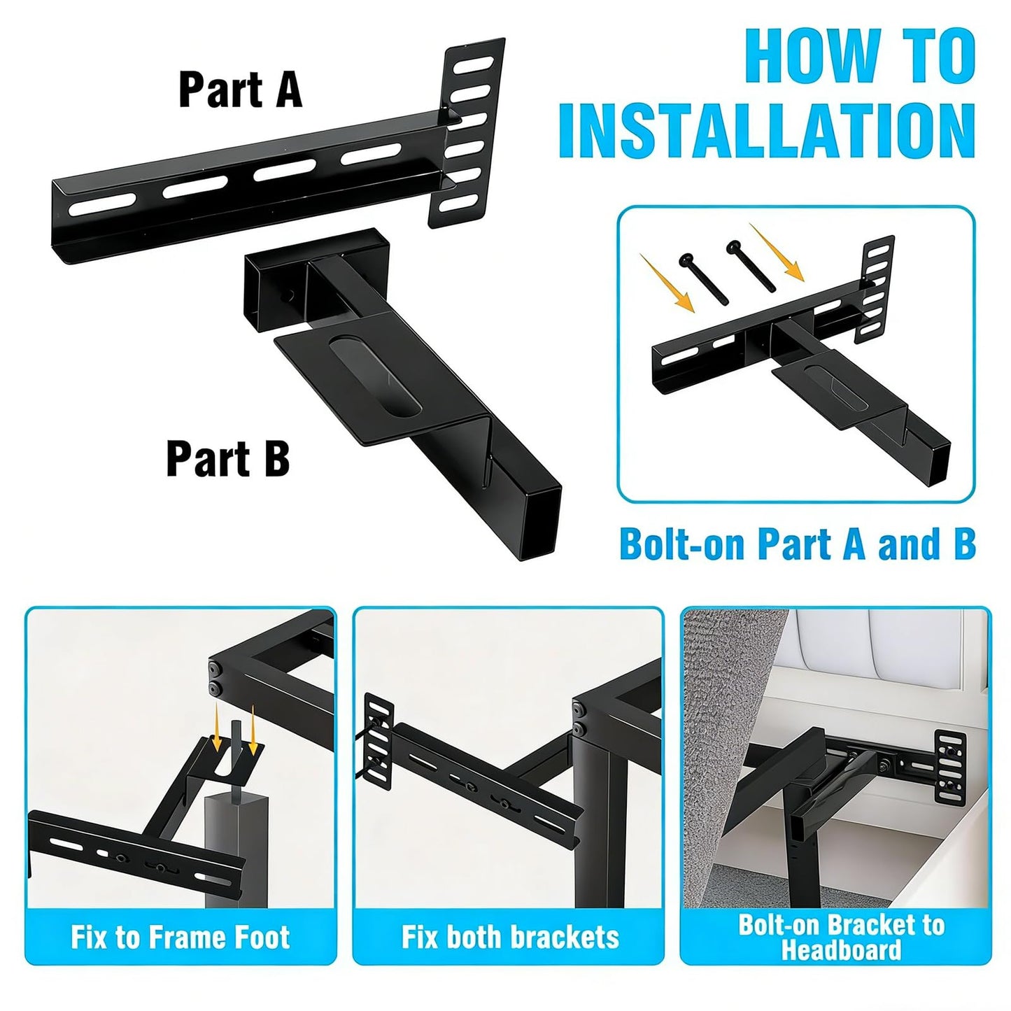 Headboard Brackets for Bed Frame, Adjustable Brackets for Headboard, Universal with Footboard Extension Kit, Fit for Queen King Full Size Headboards, Easy Installation, Set of 2